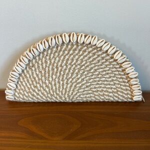 Shell-Embellished Woven Clutch